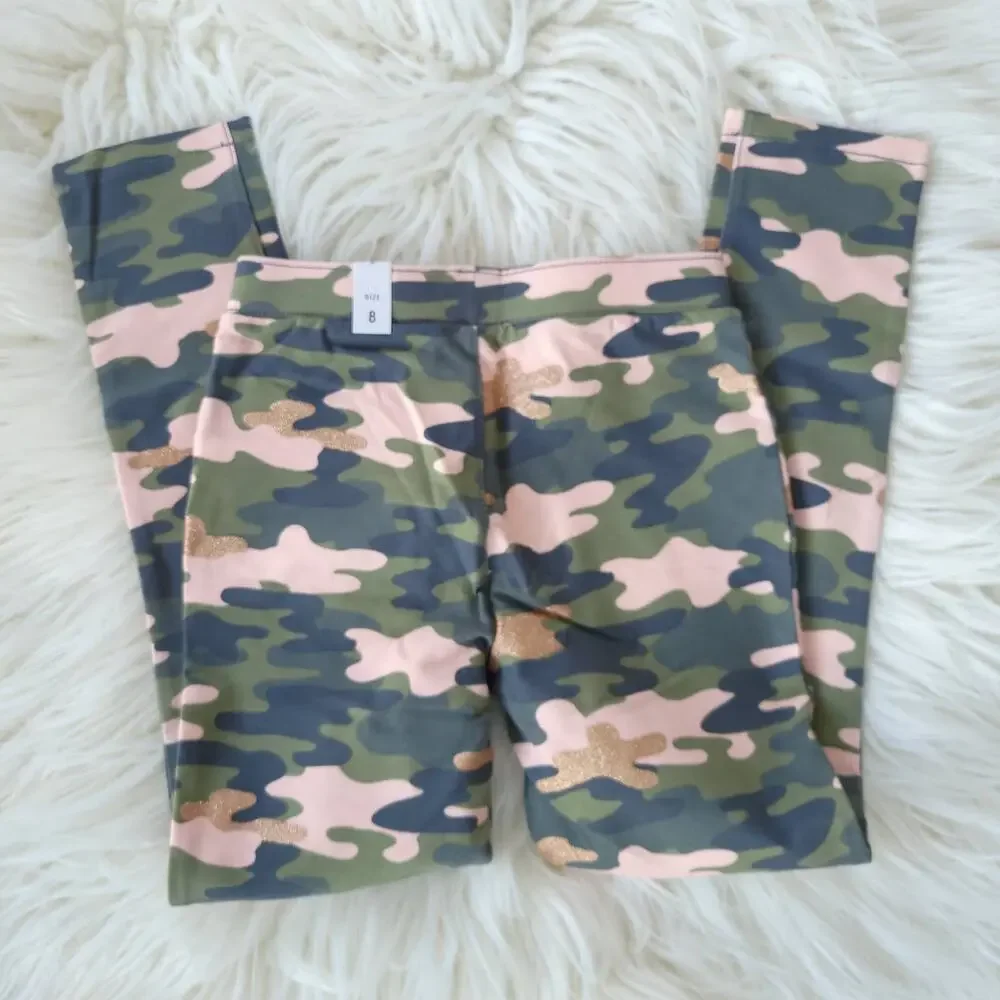 NEW The Children's Place Pink Camo Leggings Gold Green 8